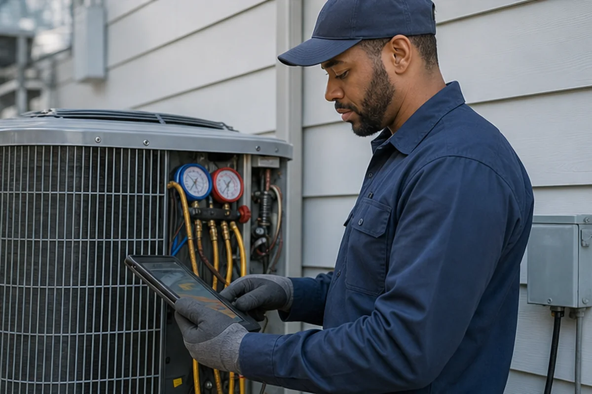 HVAC technician prepared with job context