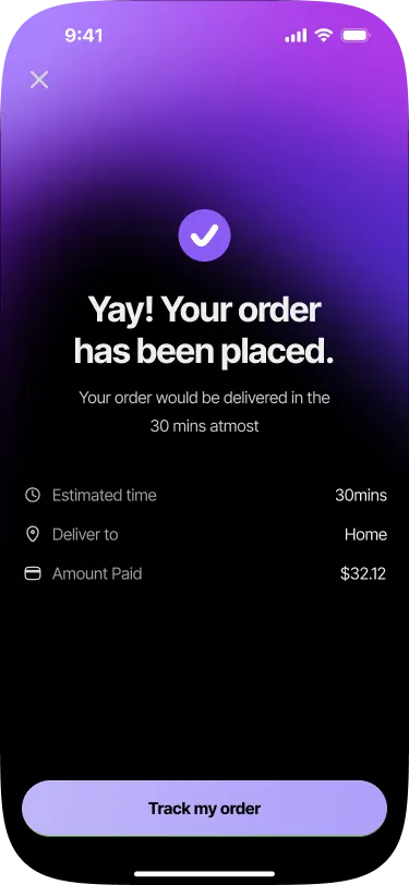 SABSUS white-label customer app order placed screen