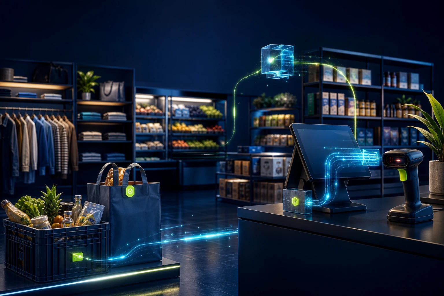 Retail store where POS, inventory, receiving, online orders and loyalty are connected in one operation