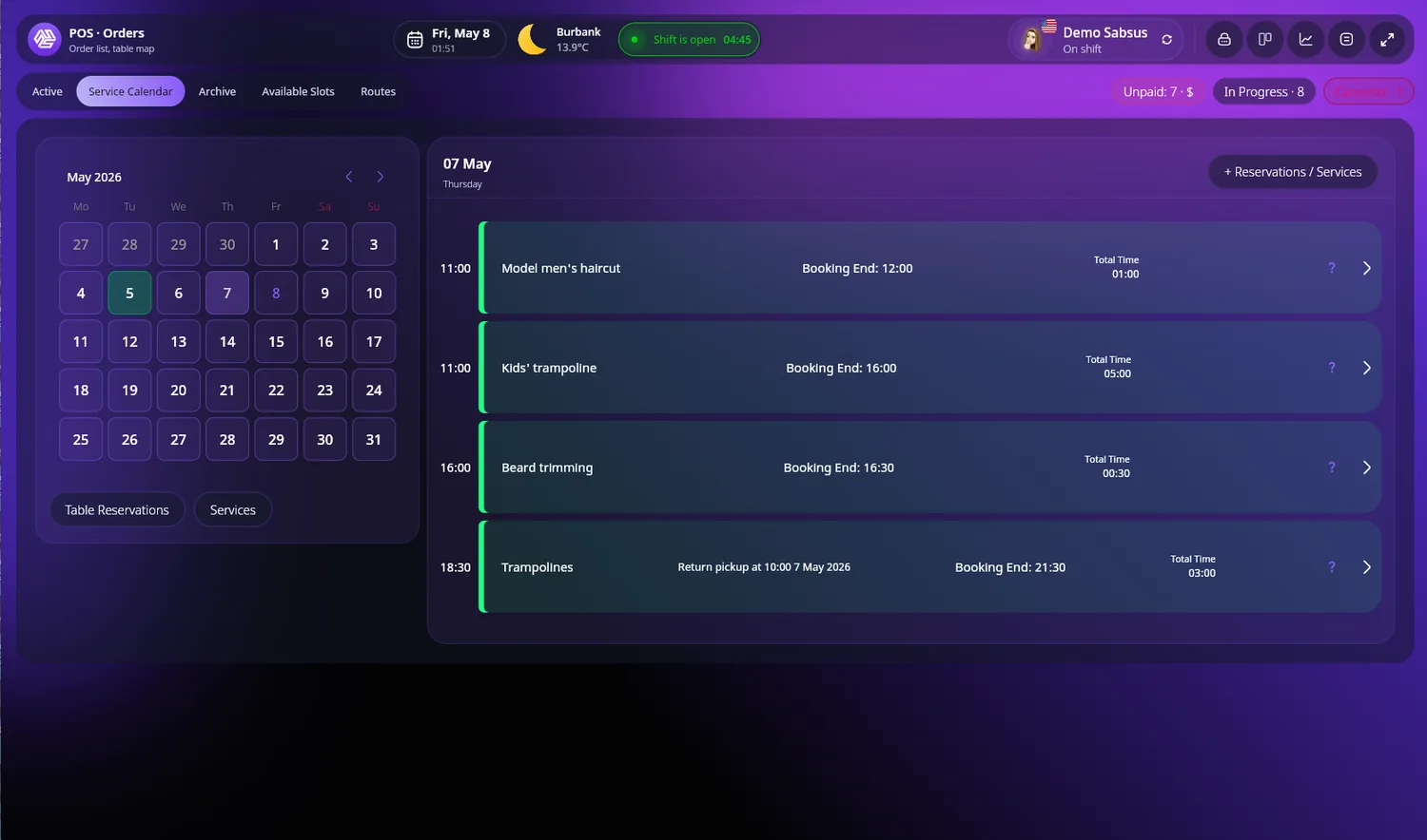 Service calendar — SABSUS