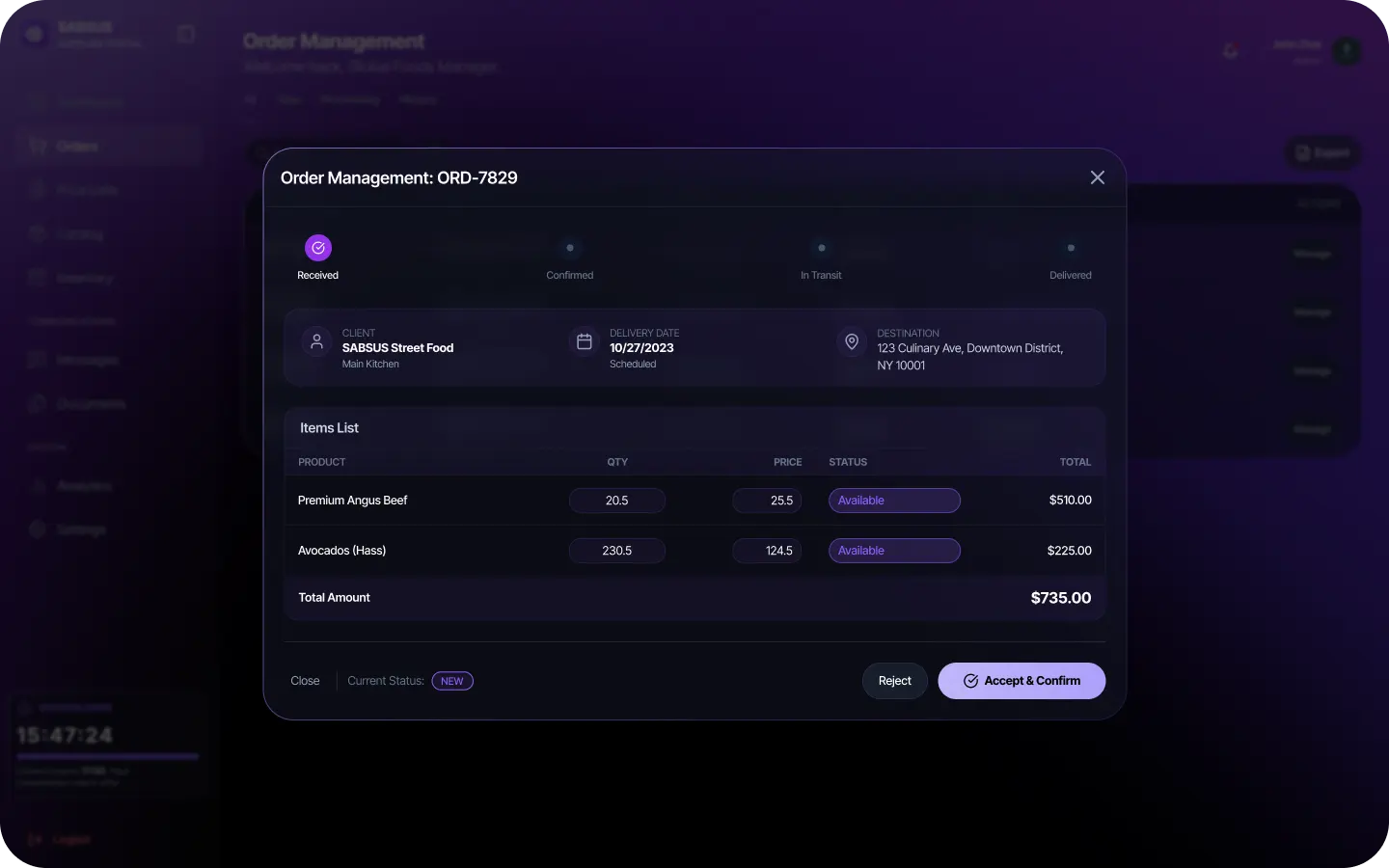 SABSUS operational workflow connected with generated documents