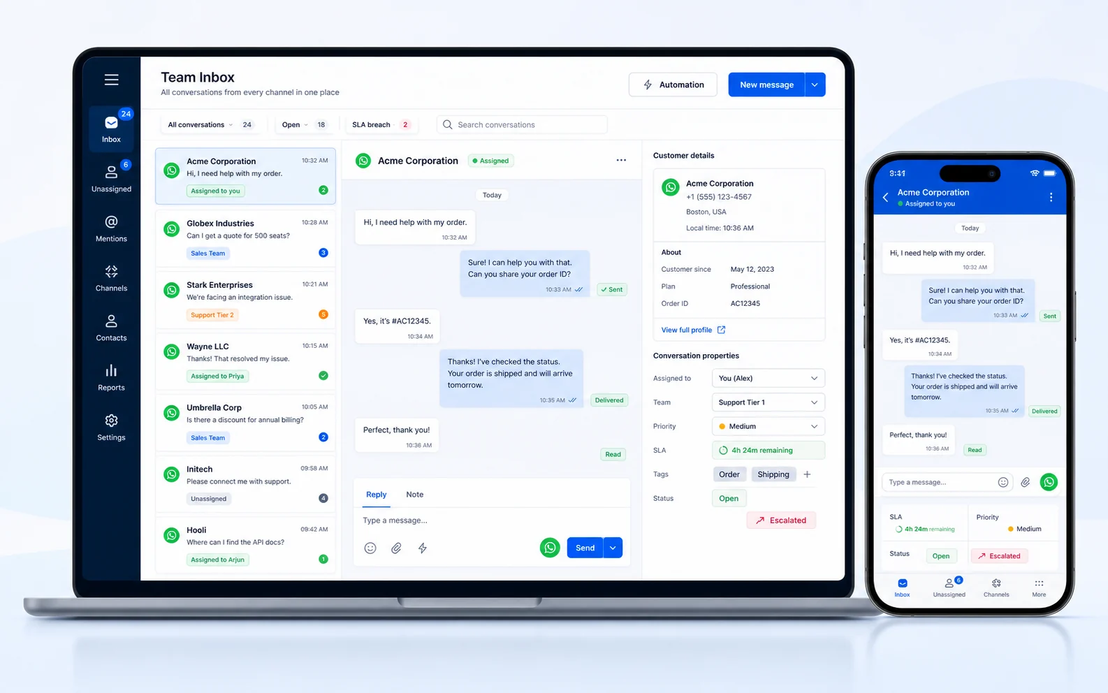 Командный WhatsApp inbox SABSUS с ответственными, статусами и CRM